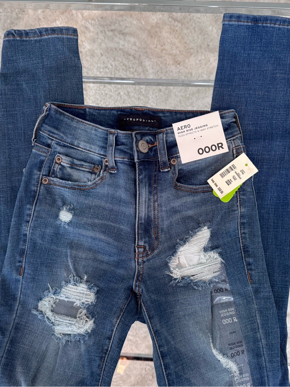 Aeropostale Distressed Stretch Jeggings in Dark Blue